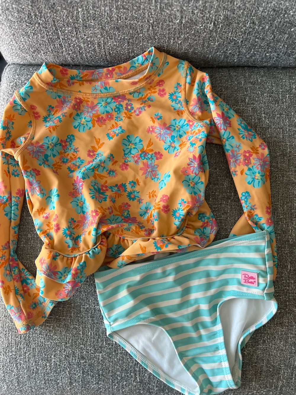 RuffleButts Girls Floral Long Sleeve Two Piece Swimsuit